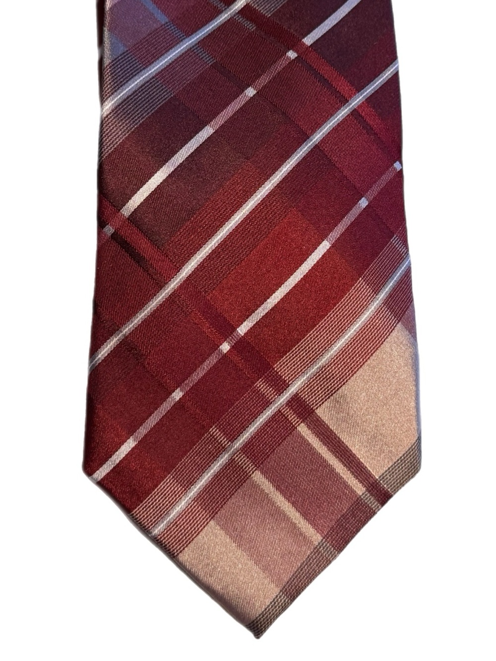 Kenneth Cole Reaction Plaid Silk Tie In Classic Burgundy Gray Standard Length